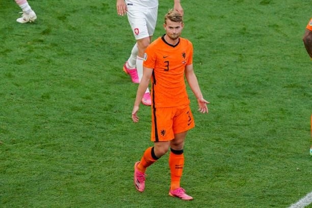 Matthijs de Ligt of the Netherlands after his yellow card, which was later changed to a direct red card during the UEFA Euro 2020: Round of 16 match...