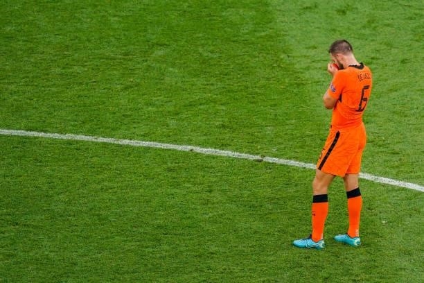 Stefan de Vrij of the Netherlands disappointed during the UEFA Euro 2020: Round of 16 match between Netherlands and Czech Republic at Puskas Arena on...