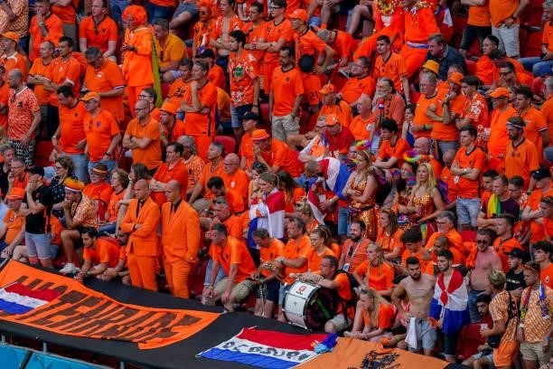 Supporters of the Netherlands dissapointed after the second goal of Czech Republic during the UEFA Euro 2020: Round of 16 match between Netherlands...