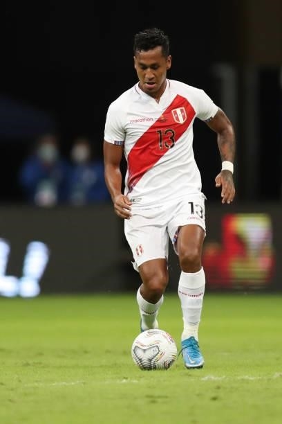 Renato Tapia of Peru drives the ball during a Group B Match between Venezuela and Peru as part of Copa America Brazil 2021 at Mane Garrincha Stadium...