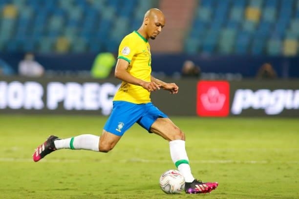 Fabinho of Brazil controls the ball during a group B match between Brazil and Ecuador as part of Copa America Brazil 2021 at Estadio Olimpico on June...