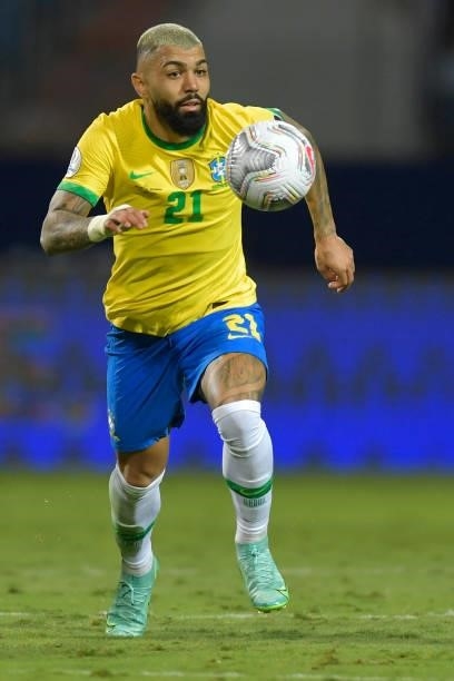 Gabriel Barbosa of Brazil runs for the ball during a group B match between Brazil and Ecuador as part of Copa America Brazil 2021 at Estadio Olimpico...