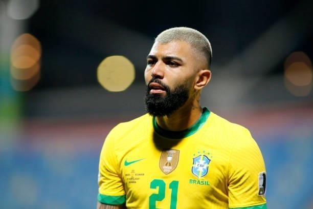 Gabriel Barbosa of Brazil looks on during a group B match between Brazil and Ecuador as part of Copa America Brazil 2021 at Estadio Olimpico on June...