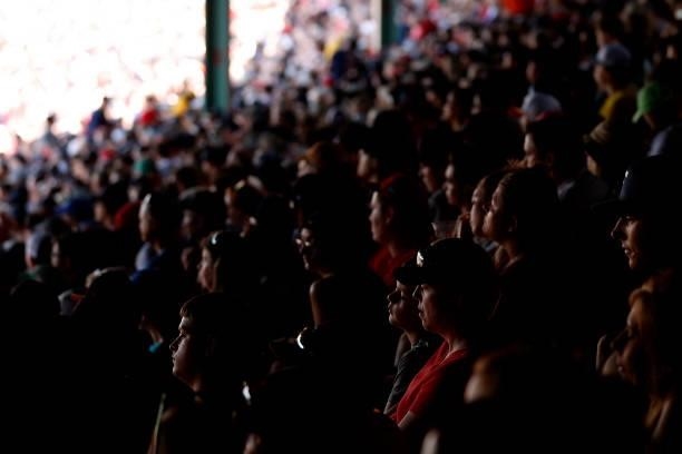 Fans sit in the stands during the game between the Boston Red Sox and the New York Yankees at Fenway Park on June 27, 2021 in Boston, Massachusetts.