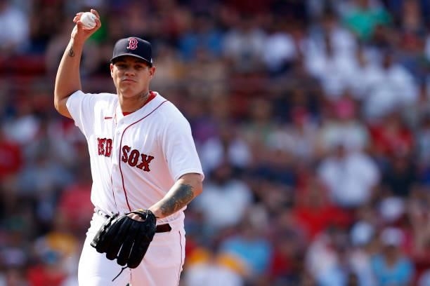 Yacksel Rios of the Boston Red Sox throws to first during the ninth inning against the New York Yankees at Fenway Park on June 27, 2021 in Boston,...
