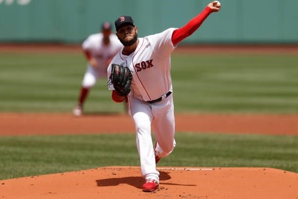 Eduardo Rodriguez of the Boston Red Sox throws against the New York Yankees during the first inning at Fenway Park on June 27, 2021 in Boston,...