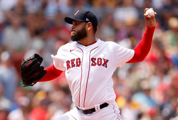 Eduardo Rodriguez of the Boston Red Sox throws against the New York Yankees during the third inning at Fenway Park on June 27, 2021 in Boston,...