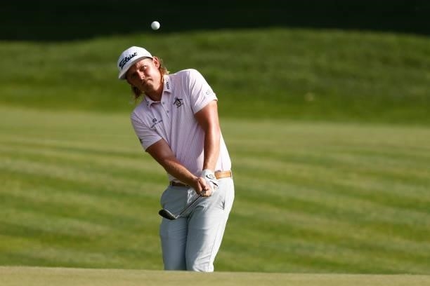 Cameron Smith of Australia plays a shot on the 15th hole during the final round of the Travelers Championship at TPC River Highlands on June 27, 2021...