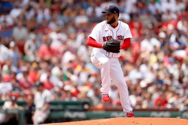 Eduardo Rodriguez of the Boston Red Sox throws against the New York Yankees during the third inning at Fenway Park on June 27, 2021 in Boston,...