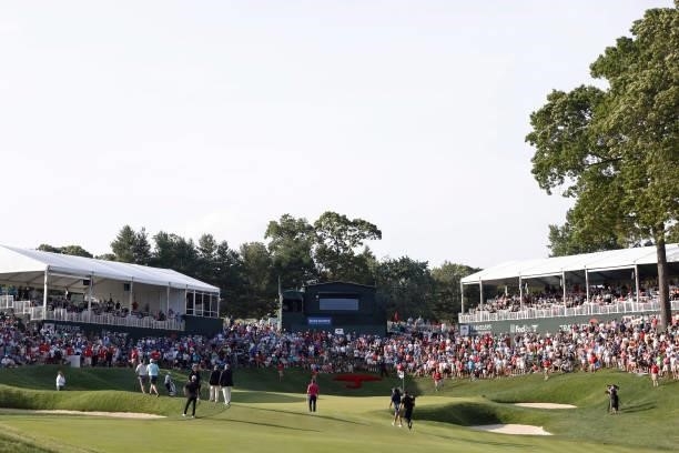 General view of the 18th green during the first playoff hole between Harris English of the United States and Kramer Hickok of the United States in...