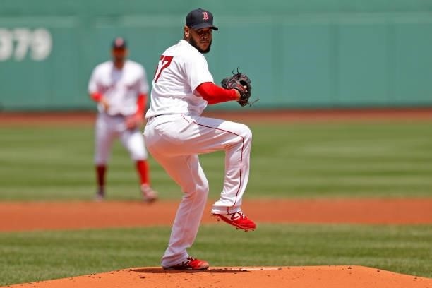 Eduardo Rodriguez of the Boston Red Sox throws against the New York Yankees during the first inning at Fenway Park on June 27, 2021 in Boston,...