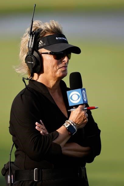 On course reporter Dottie Pepper looks on from the 17th hole during the final round of the Travelers Championship at TPC River Highlands on June 27,...