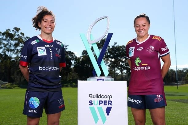 Melanie Kawa of the Rebels and Cobie-Jane Morgan of the Reds during the 2021 Super W Captain's media call on June 28, 2021 in Coffs Harbour,...