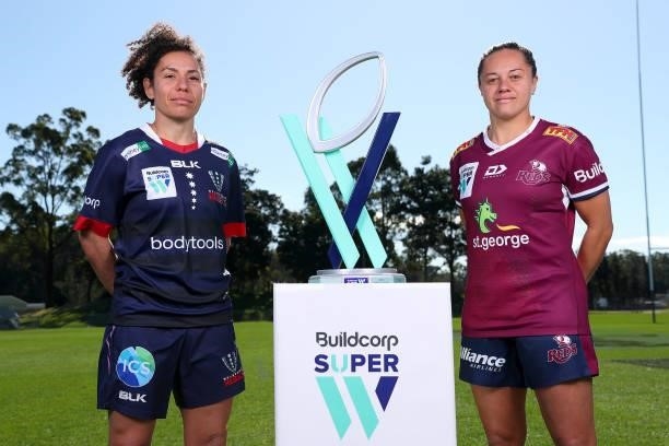 Melanie Kawa of the Rebels and Cobie-Jane Morgan of the Reds during the 2021 Super W Captain's media call on June 28, 2021 in Coffs Harbour,...