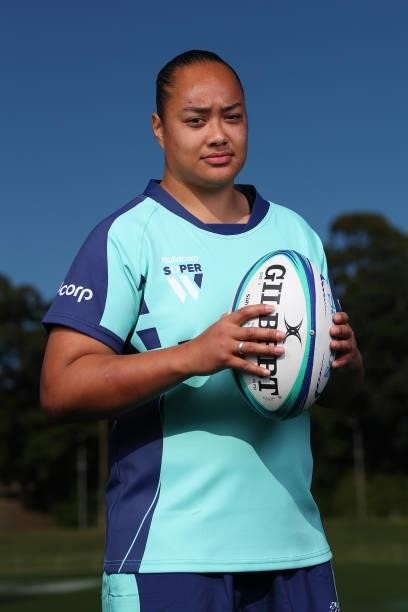 Super W Captain Alexandra Sulusi of the President's XV poses for a portrait during the 2021 Super W Captain's media call on June 28, 2021 in Coffs...