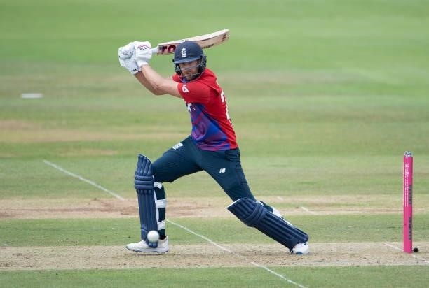 Dawid Malan of England batting during the T20 International Series Third T20I match between England and Sri Lanka at The Ageas Bowl on June 26, 2021...