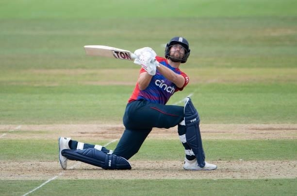 Dawid Malan of England hits runs during the T20 International Series Third T20I match between England and Sri Lanka at The Ageas Bowl on June 26,...