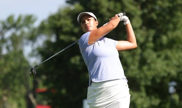 Shasta Averyhardt tees off on the second hole during day three of the John Shippen Invitational on June 28, 2021 at the Detroit Golf Club in Detroit,...