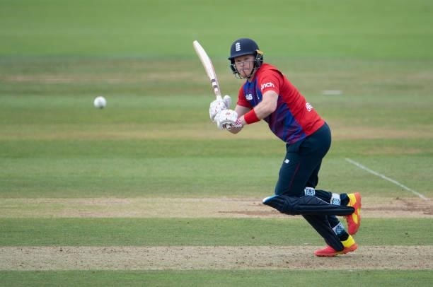 Sam Billings of England batting during the T20 International Series Third T20I match between England and Sri Lanka at The Ageas Bowl on June 26, 2021...