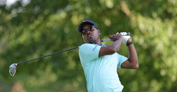 Young tees off on the second hole during day three of the the John Shippen Invitational on June 28, 2021 at the Detroit Golf Club in Detroit,...