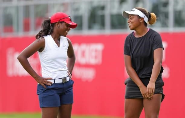 Amari Smith and Zoe Slaughter celebrate after their final round during day three of the John Shippen National Invitational on June 28, 2021 at the...
