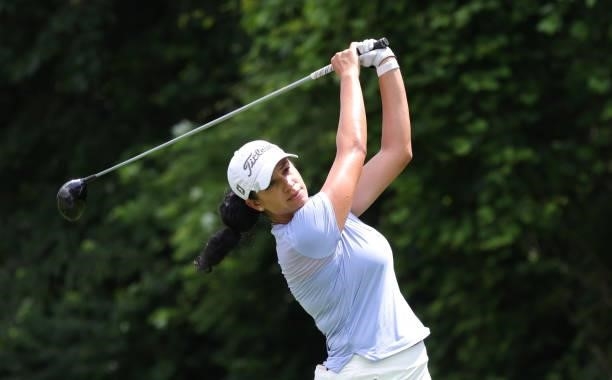 Shasta Averyhardt tees off on the 17th hole during day three of the John Shippen National Invitational on June 28, 2021 at the Detroit Golf Club in...