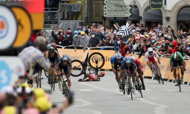 Big crash before the finish line involving Caleb Ewan of Australia and Lotto Soudal during the 108th Tour de France 2021, Stage 3 of 183 km from...