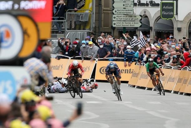 Big crash before the finish line involving Caleb Ewan of Australia and Lotto Soudal during the 108th Tour de France 2021, Stage 3 of 183 km from...