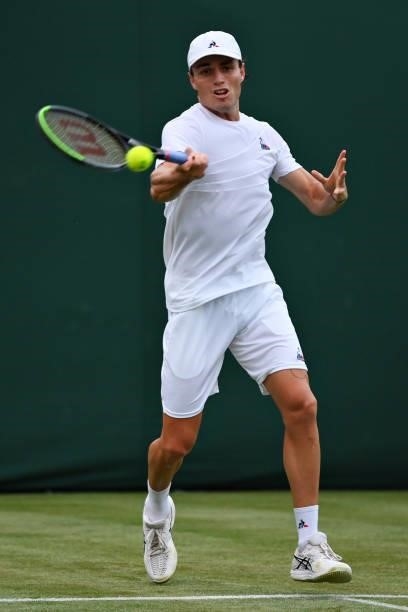 Christopher O'Connell of Australia plays a forehand in his Men's Singles First Round match against Gael Monfils of France during Day One of The...