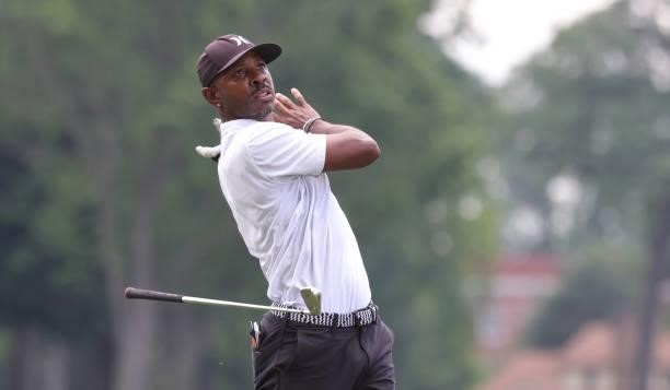 Timothy O'Neal hits his approach shot to the 16th green during day three of The John Shippen National Invitational on June 28, 2021 at the Detroit...