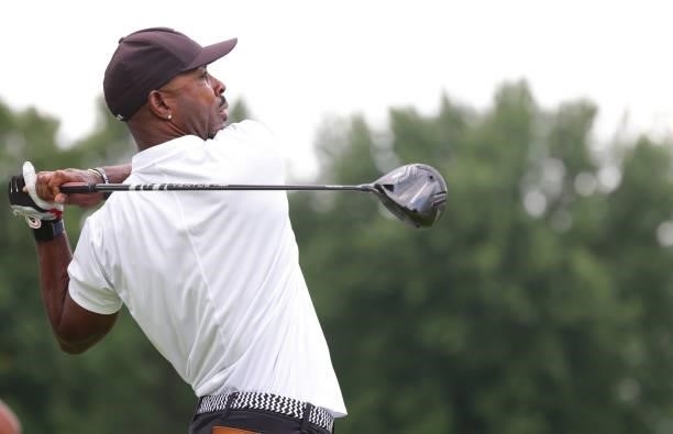 Timothy O'Neal hits his drive on the 16th hole during day three of The John Shippen National Invitational on June 28, 2021 at the Detroit Golf Club...