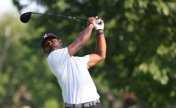 Timothy O'Neal hits his tee shot on the 17th hole during day three of The John Shippen National Invitational on June 28, 2021 at the Detroit Golf...