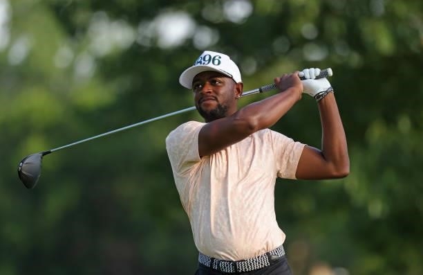 Mulbe Dillard hits his tee shot on the 17th hole during day three of The John Shippen National Invitational on June 28, 2021 at the Detroit Golf Club...