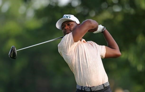 Mulbe Dillard hits his tee shot on the 17th hole during day three of The John Shippen National Invitational on June 28, 2021 at the Detroit Golf Club...