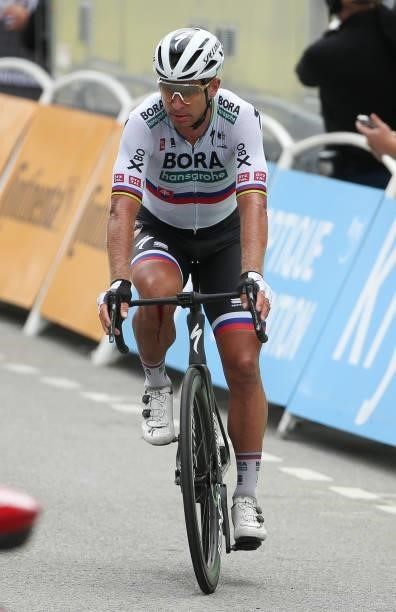 Peter Sagan of Slovakia and Team Bora-Hansgrohe crosses the finish line of stage 3 of the 108th Tour de France 2021, Stage 3 of 183 km from Lorient...