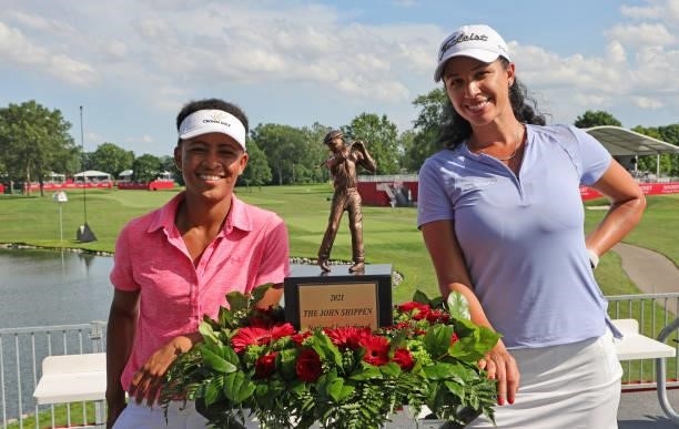 Anita Uwadia and Shasta Averyhardt, winners of The John Shippen National Invitational, pose with the trophy on June 28, 2021 at the Detroit Golf Club...