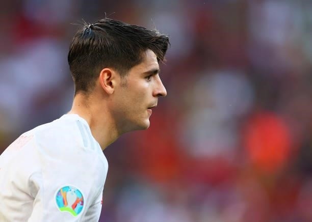 Alvaro Morata of Spain looks on during the UEFA Euro 2020 Championship Round of 16 match between Croatia and Spain at Parken Stadium on June 28, 2021...
