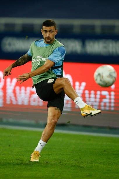 Giorgian De Arrascaeta of Uruguay warms up before a group A match between Uruguay and Paraguay as part of Conmebol Copa America Brazil 2021 at...