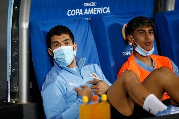 Luis Suarez of Uruguay gestures before a group A match between Uruguay and Paraguay as part of Conmebol Copa America Brazil 2021 at Estadio Olímpico...