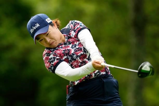 Tsugumi Miyazaki of Japan hits her tee shot on the 2nd hole during the first round of the Sky Ladies ABC Cup at the ABC Golf Club on June 29, 2021 in...