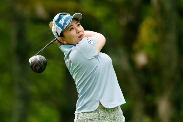 Yumiko Yoshida of Japan hits her tee shot on the 2nd hole during the first round of the Sky Ladies ABC Cup at the ABC Golf Club on June 29, 2021 in...