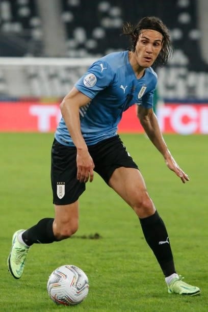 Edinson Cavani of Uruguay controls the ball during a group A match between Uruguay and Paraguay as part of Conmebol Copa America Brazil 2021 at...