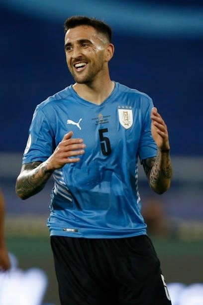 Matias Vecino of Uruguay reacts during a group A match between Uruguay and Paraguay as part of Conmebol Copa America Brazil 2021 at Estadio Olímpico...
