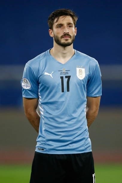 Matias Viña of Uruguay looks on before a group A match between Uruguay and Paraguay as part of Conmebol Copa America Brazil 2021 at Estadio Olímpico...