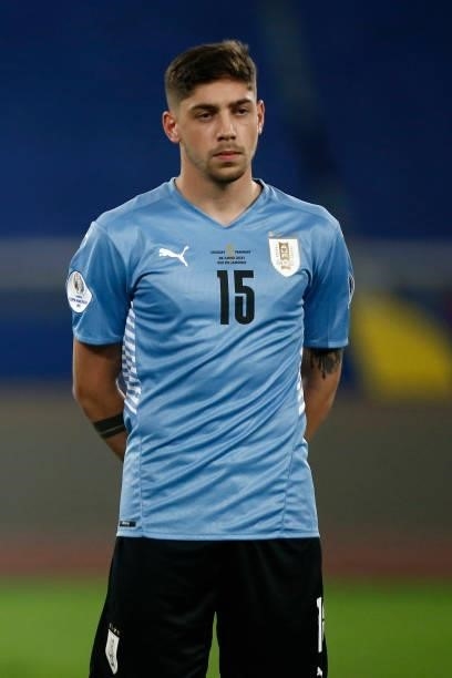 Federico Valverde of Uruguay looks on before a group A match between Uruguay and Paraguay as part of Conmebol Copa America Brazil 2021 at Estadio...