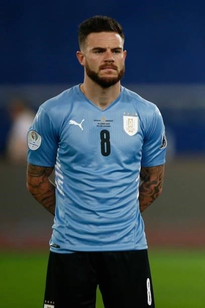 Nahitan Nandez of Uruguay looks on before a group A match between Uruguay and Paraguay as part of Conmebol Copa America Brazil 2021 at Estadio...