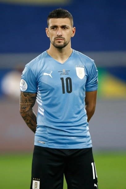 Giorgian De Arrascaeta of Uruguay looks on before a group A match between Uruguay and Paraguay as part of Conmebol Copa America Brazil 2021 at...