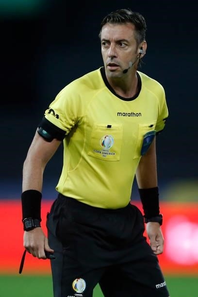 Referee Raphael Claus looks on during a group A match between Uruguay and Paraguay as part of Conmebol Copa America Brazil 2021 at Estadio Olímpico...