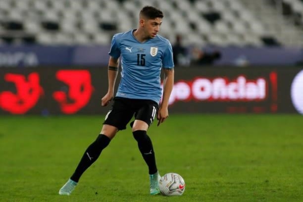 Federico Valverde of Uruguay controls the ball during a group A match between Uruguay and Paraguay as part of Conmebol Copa America Brazil 2021 at...