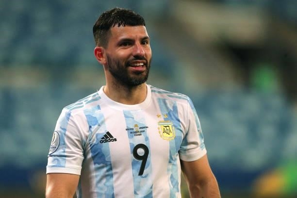 Sergio Agüero of Argentina gestures during a Group A match between Argentina and Bolivia as part of Copa America 2021 at Arena Pantanal on June 28,...